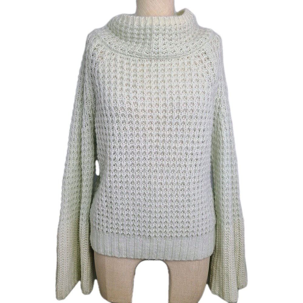 Anthropologie Maeve Dionne Flare Sleeve‎ Sweater Green Open Knit Oversized S